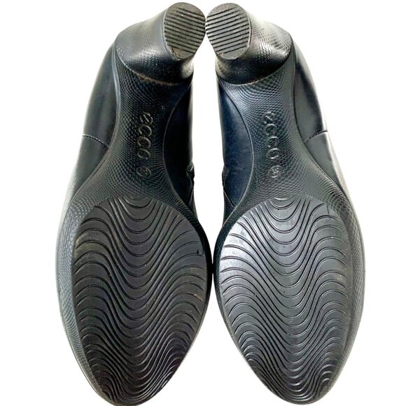 Ecco Sculptured 75 Low Cut Black Leather Ankle Booties 38 Side Zip Block Heel - Picture 7 of 10